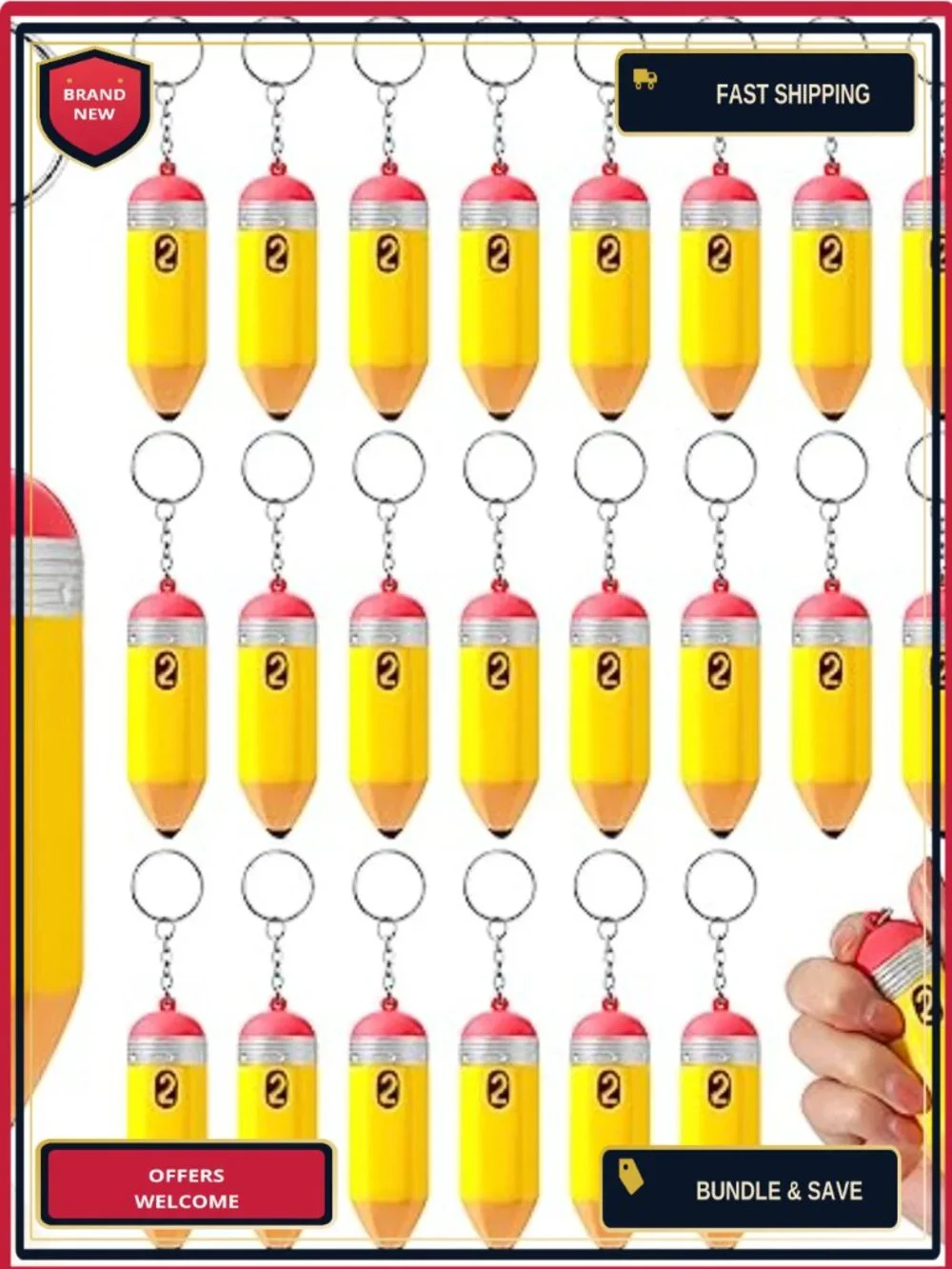 Pencil Keychains Foam Squeeze Charms 25 Pack Teacher Gifts